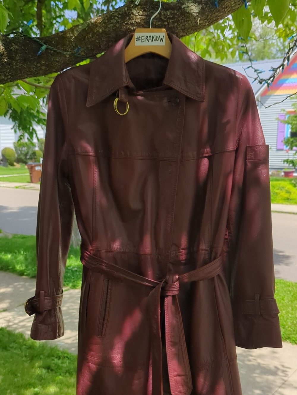 VINTAGE 70s ETIENNE AIGNER Womens Long Leather Trench Coat Belted OXBLOOD Small